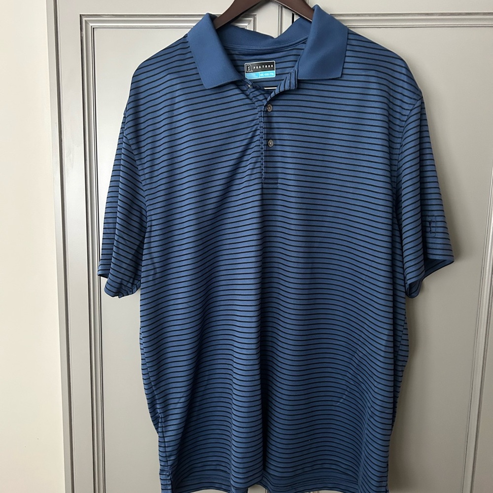 PGA Tour Men's Blue Striped Performance Polo